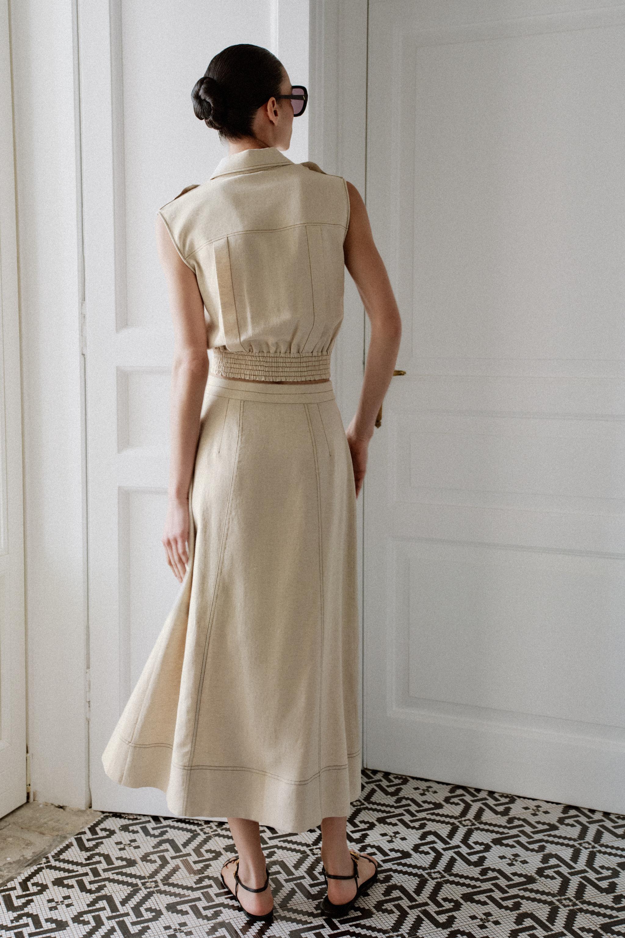 LINEN BLEND WRAP MIDI SKIRT